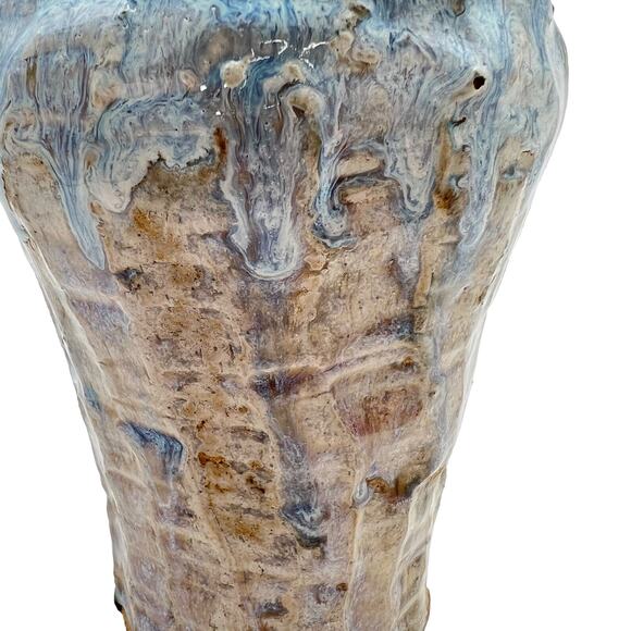 Studio Pottery 8" Vase Blue Tan Heavy Drip Chunky Texture Glossy Artist Signed - Picture 8 of 12